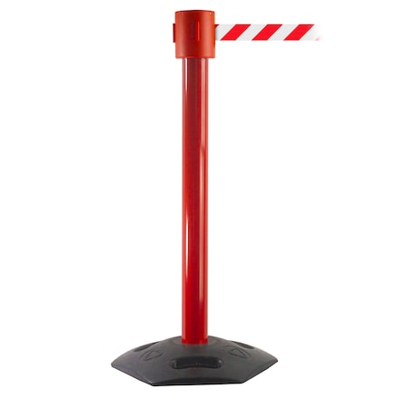 QUEUE SOLUTIONS WeatherMaster 335, Red, 20' Red/White Diagonal Striped Belt WMR335R-RW200